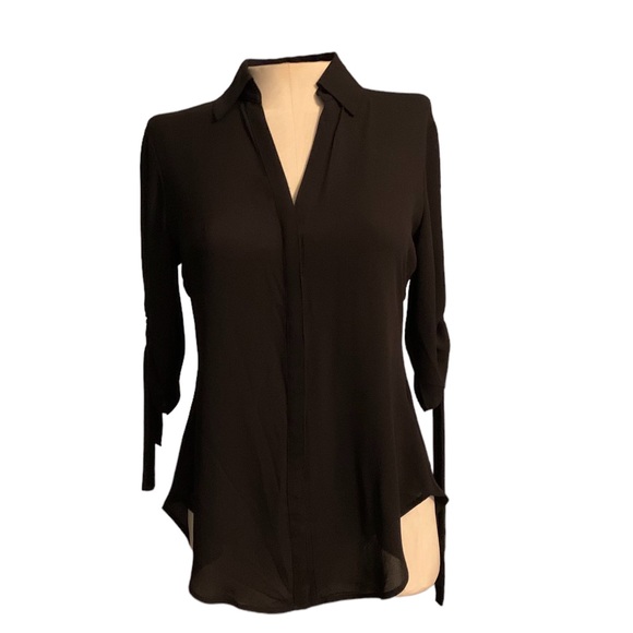 Express XXS Portofino Top black sheer button down 3/4 sleeves - Picture 5 of 8
